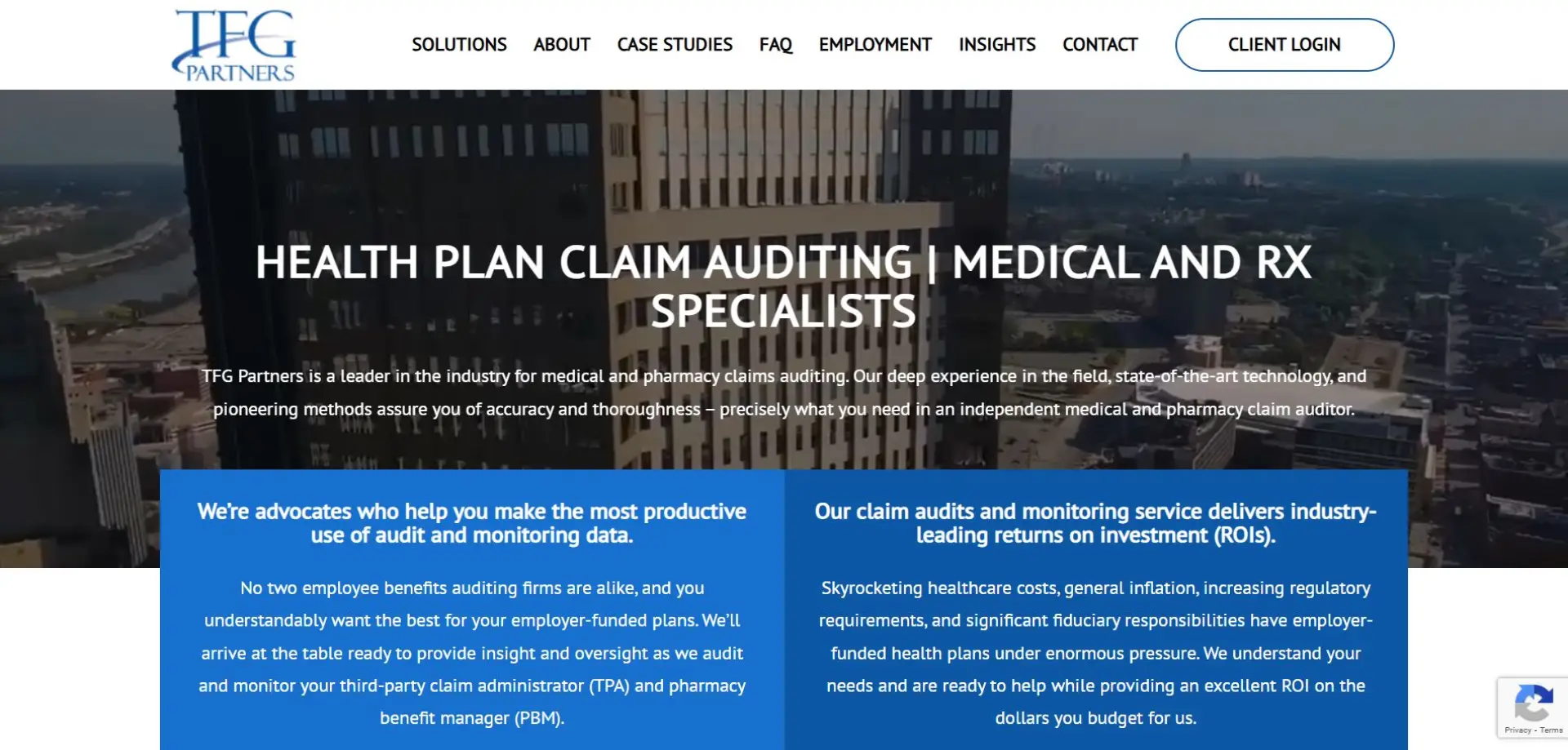 Homepage of TFG Partners website