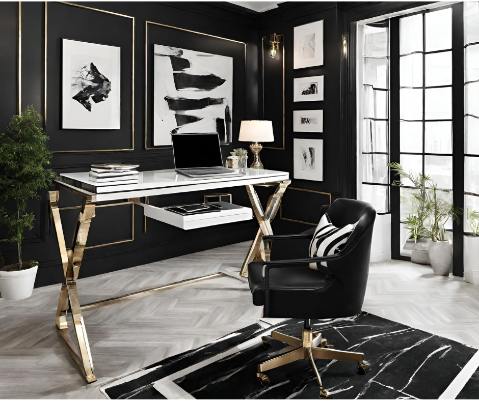 Luxury black and white home office