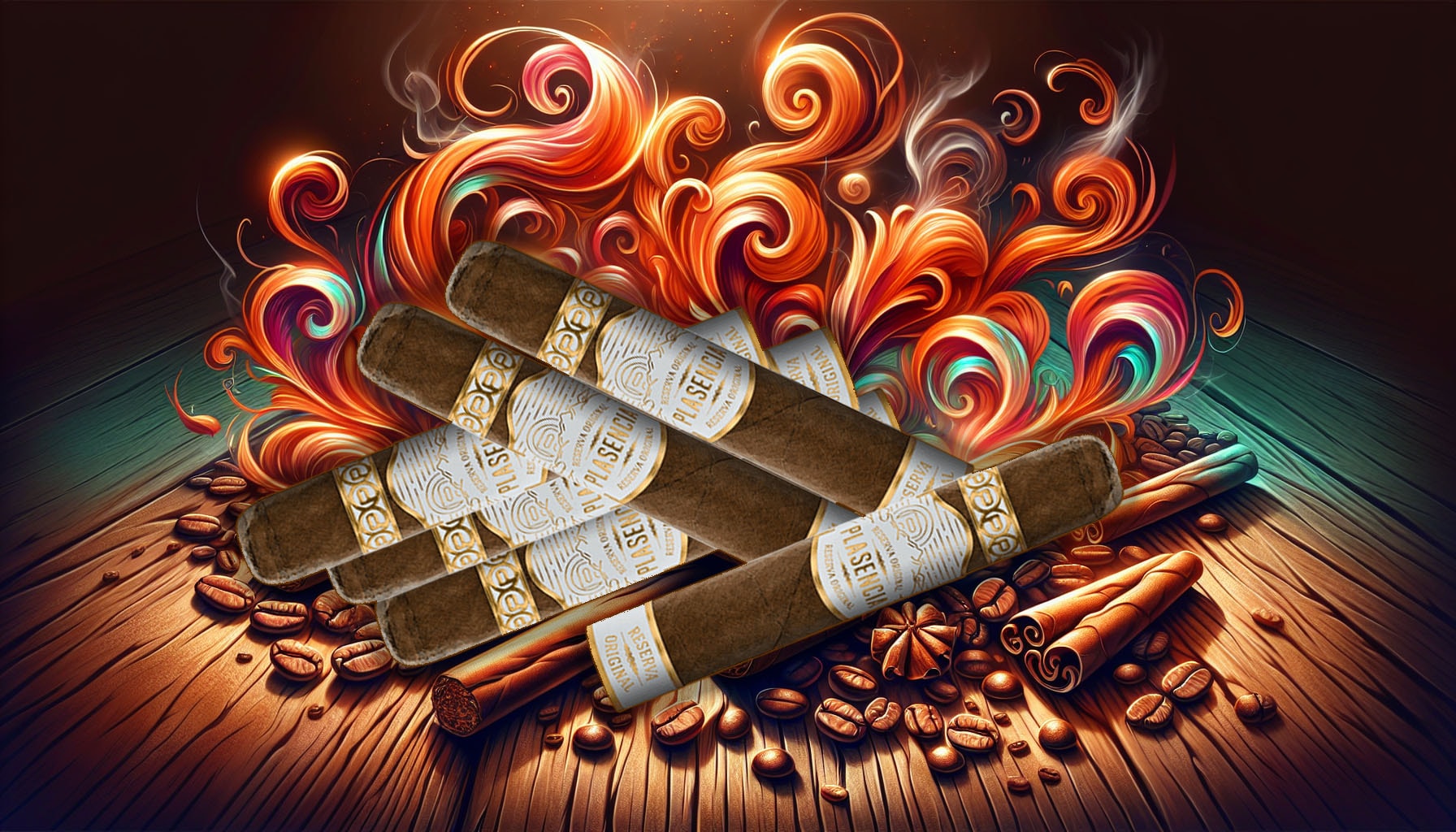 A vibrant illustration of Plasencia Reserva Original Robusto cigars with rich flavors.