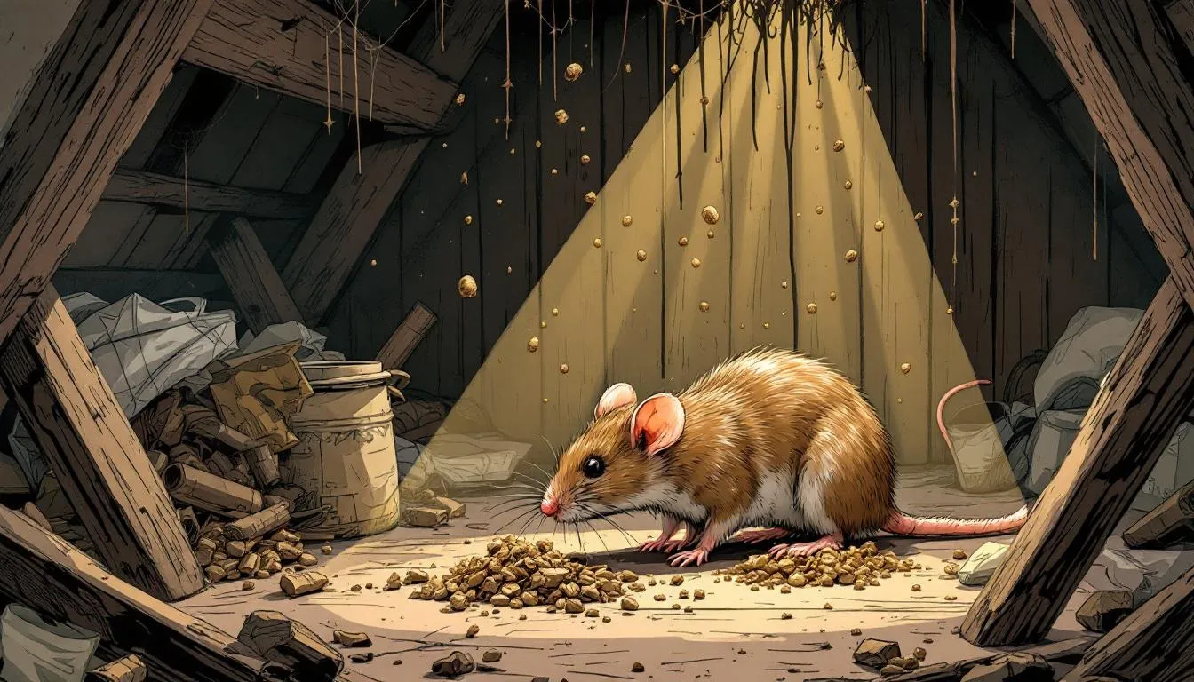 Illustration depicting how hantavirus spreads through rodent droppings and urine.