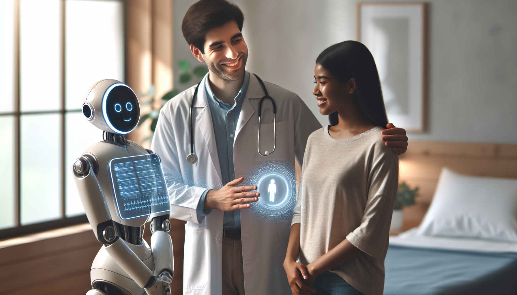 Illustration of human medical professionals and AI collaboration
