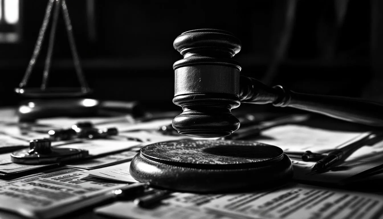 A visual representation of the legal process for car accident claims, showcasing legal documents and a gavel.