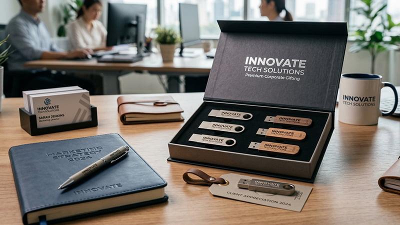 Branded USB flash drives used as promotional gifts