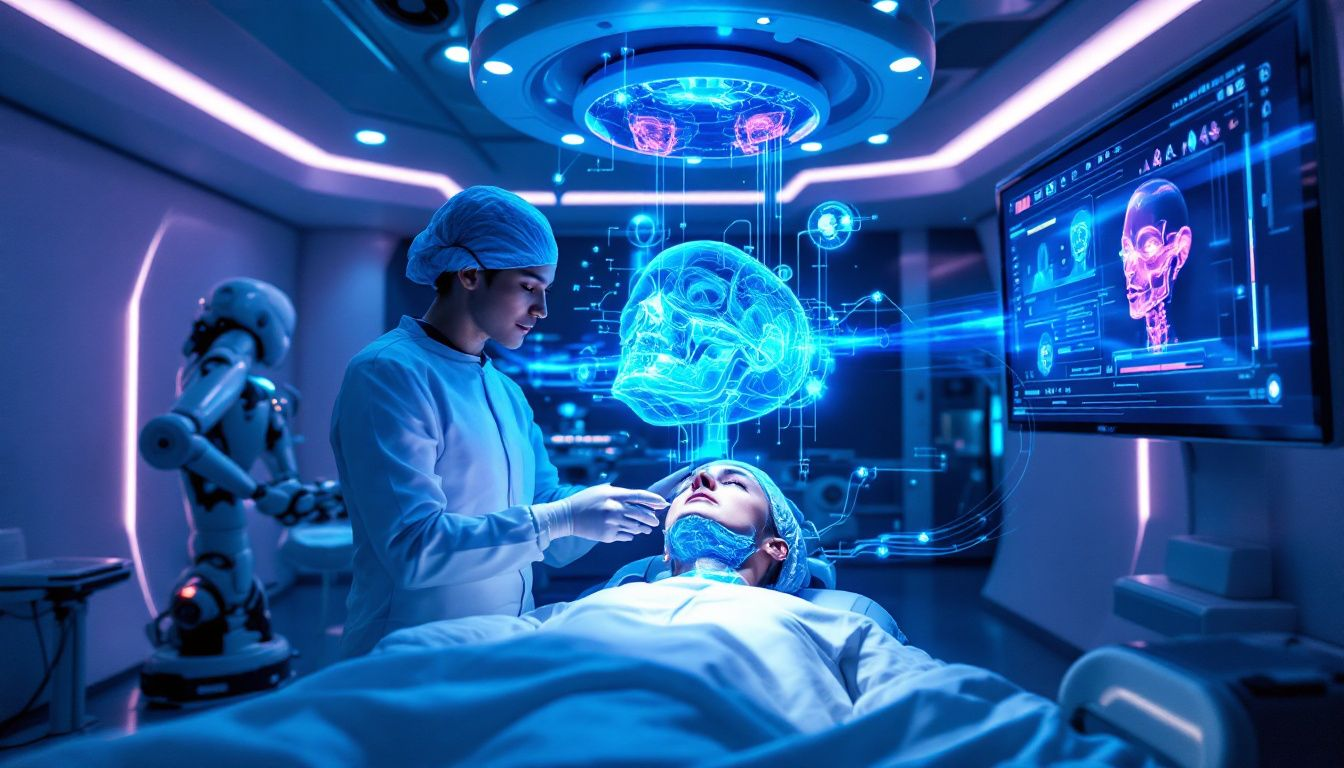 A visionary concept of the future of AI in facial surgery.