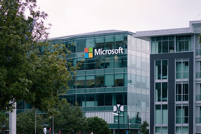 Microsoft comapny building and trees in front of it