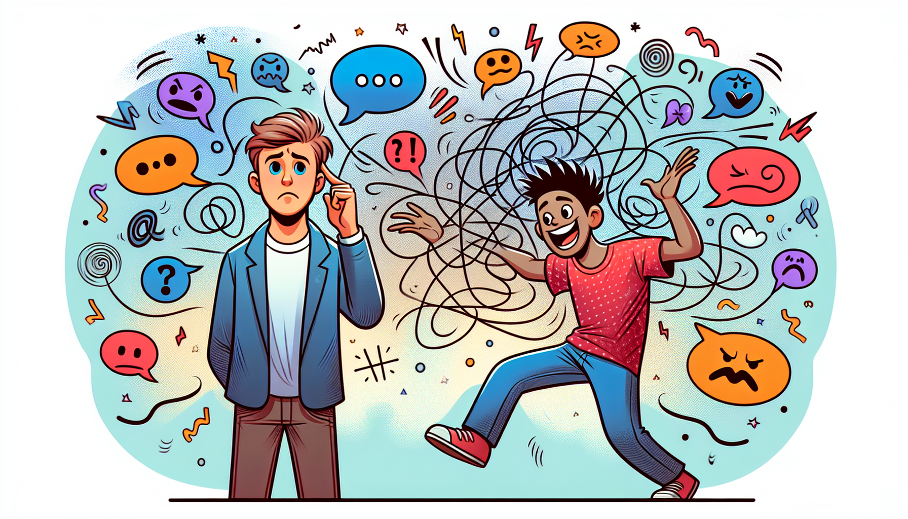 A cartoon illustrating social communication difficulties faced by autistic individuals.