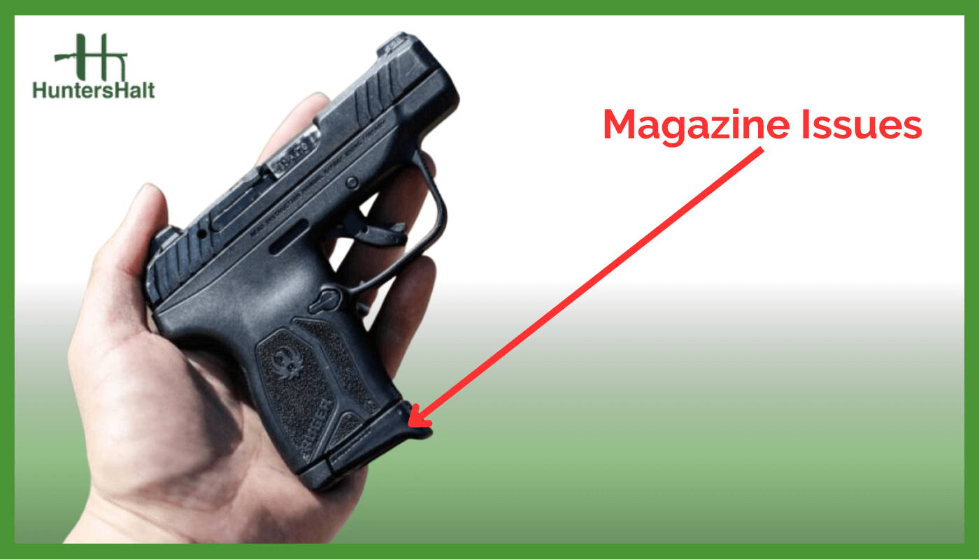 image of a Ruger LCP Max with a broken magazine