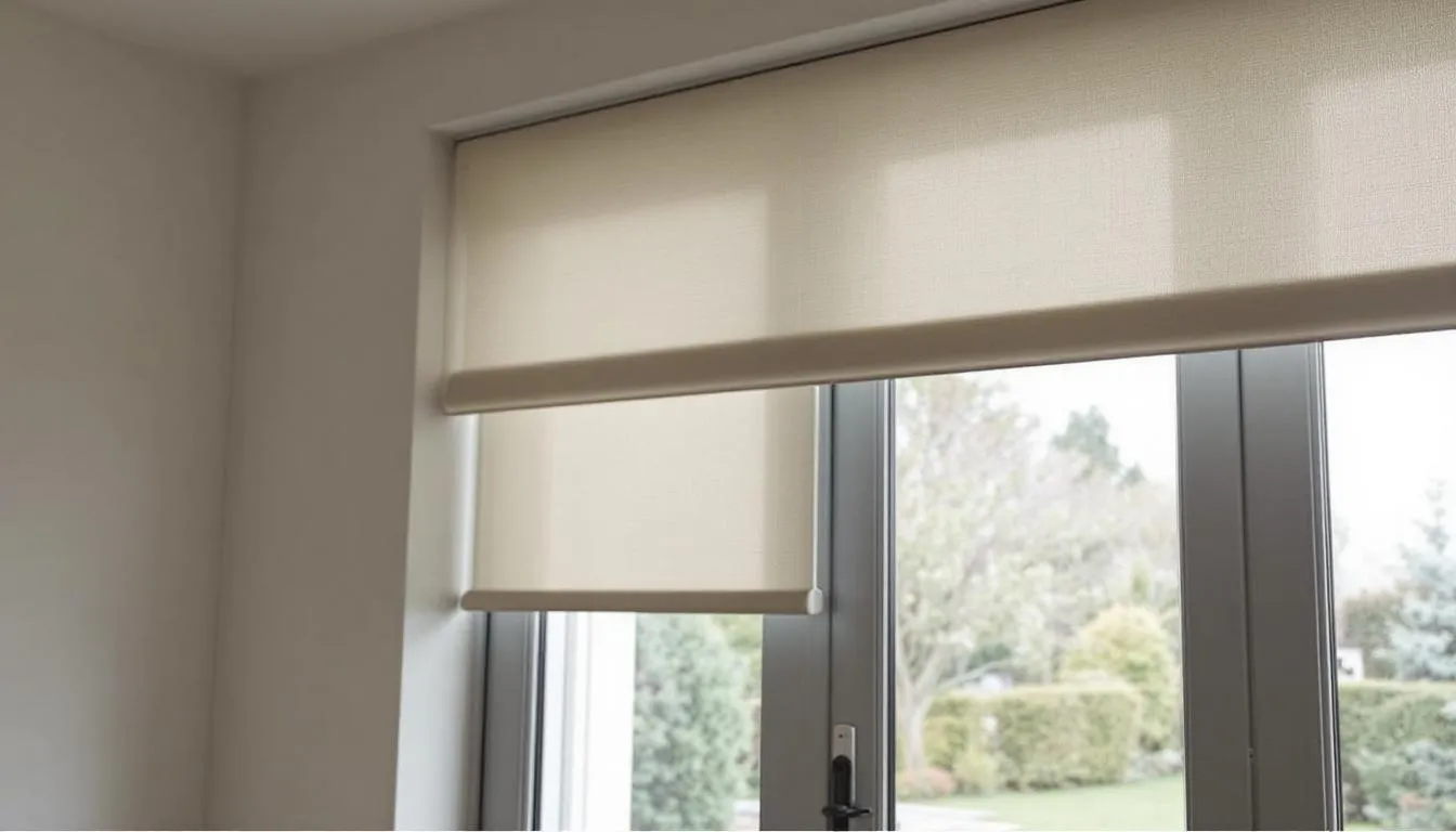 Custom roller blinds fitted on a patio door.