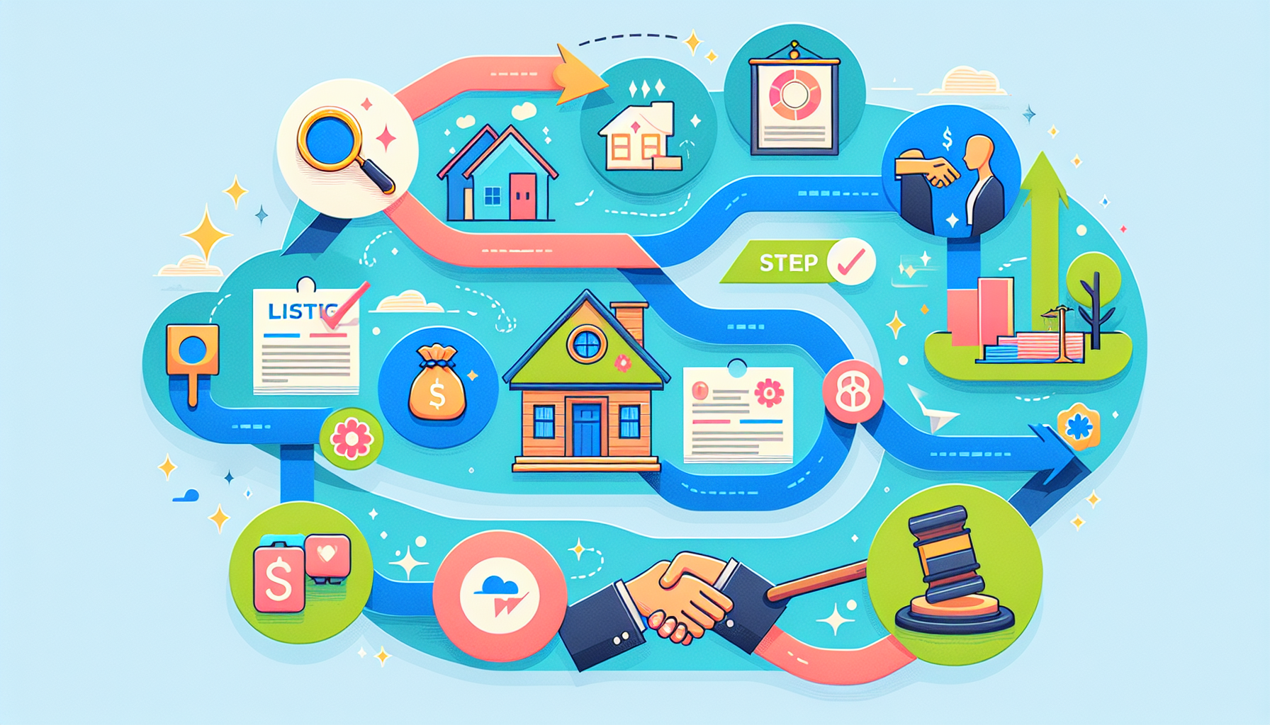 An infographic outlining the process of selling a house with a mortgage.