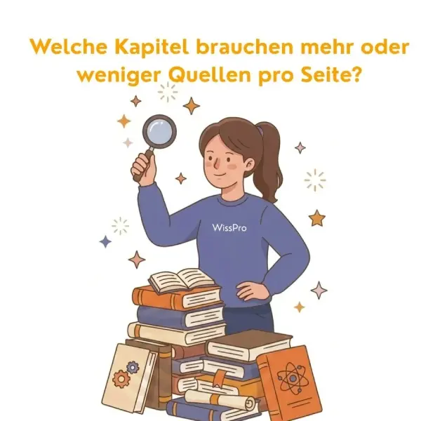 Welche Kapitel brauchen mehr oder weniger Quellen pro Seite? Einleitung: wenige Verweise; Theorie/Forschungsstand: hohe Dichte; Methodik: moderat; Analyse/Ergebnisse: dünn; Diskussion: wieder dichter