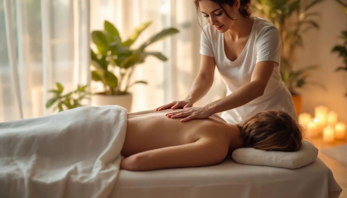 A person receiving a frozen shoulder massage therapy session.