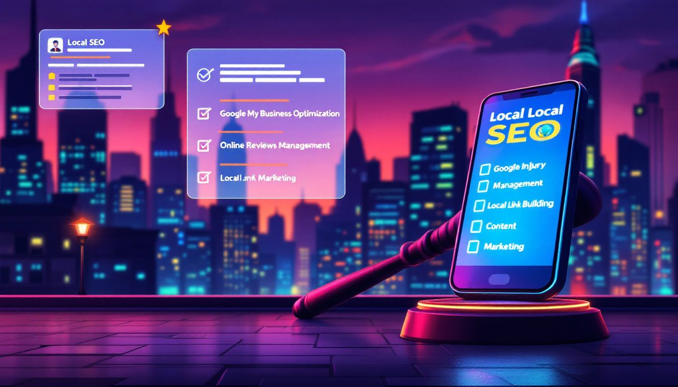An illustration of local SEO strategies for personal injury attorneys.