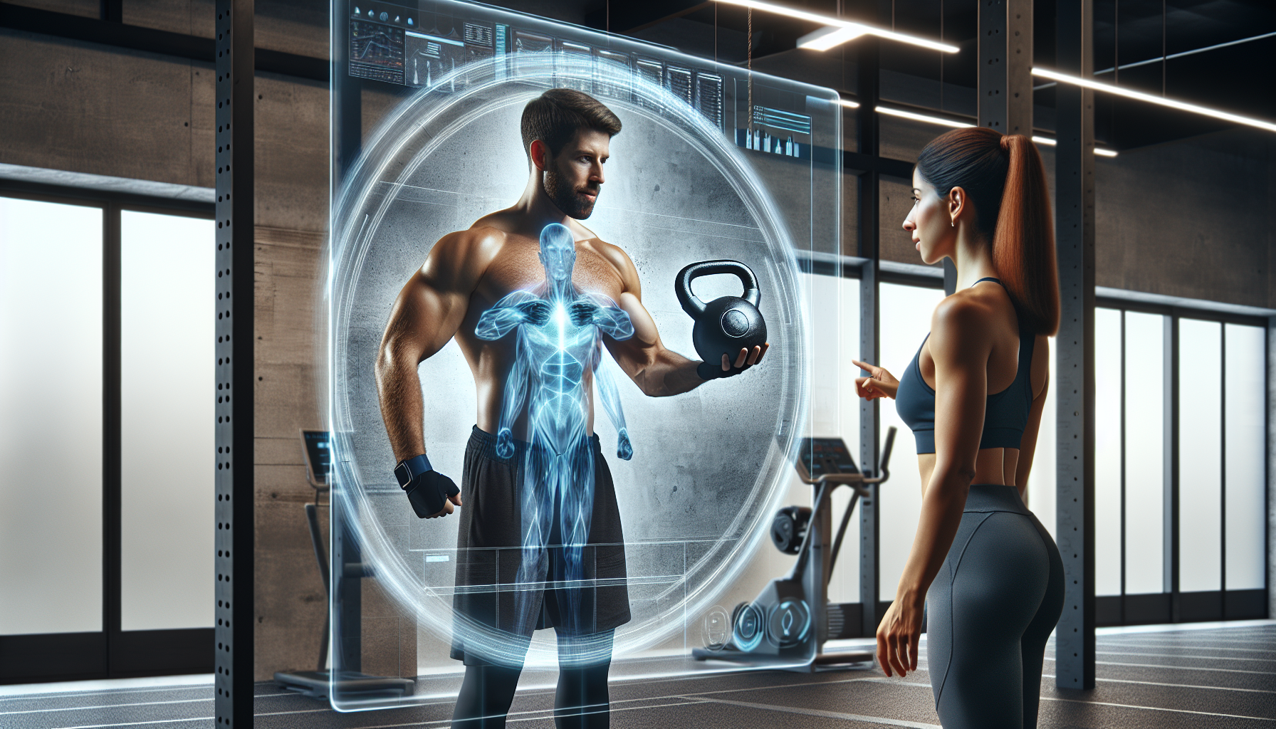 Personal trainer using digital fitness platform with a client