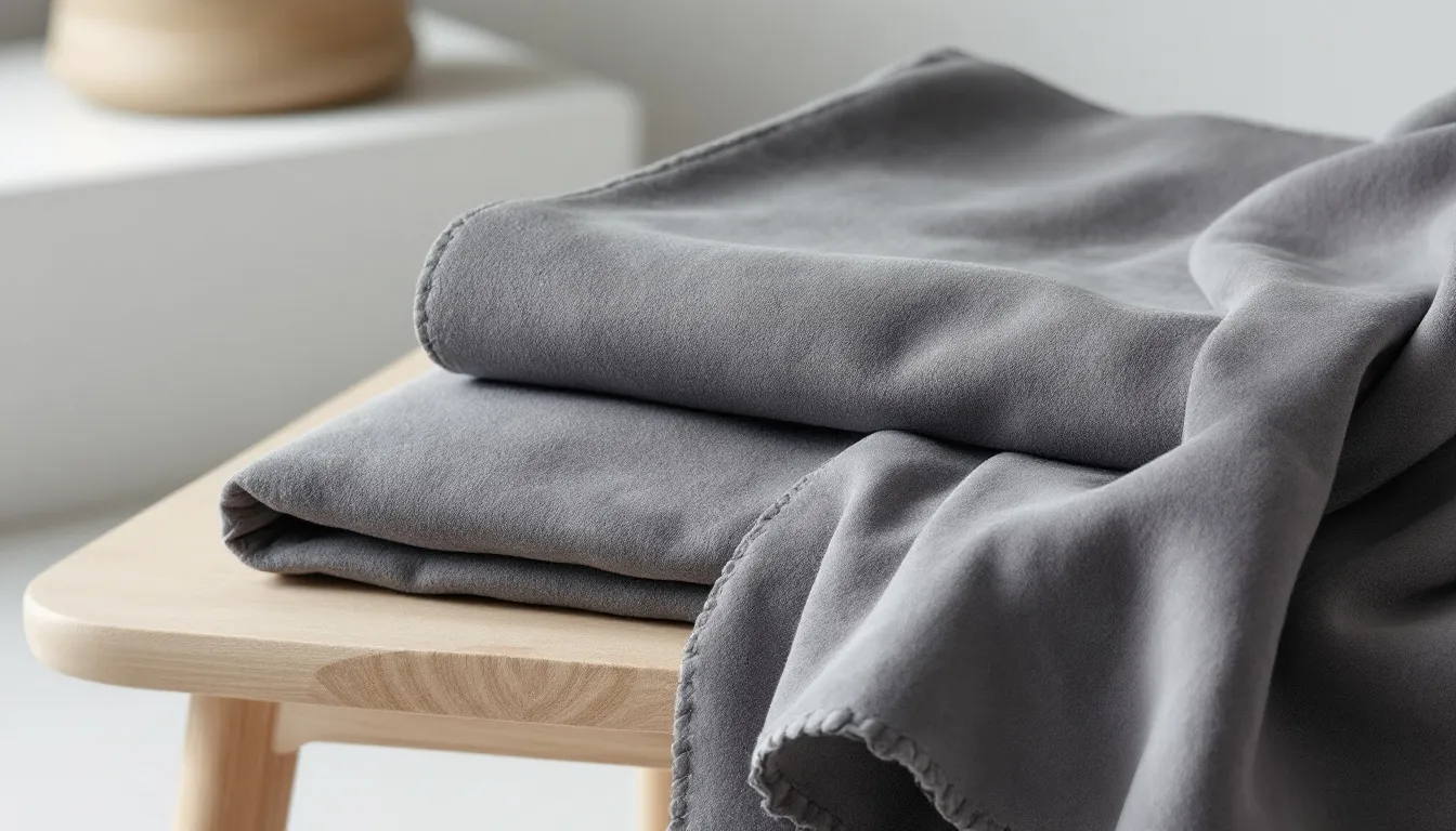 Soft and luxurious gray suede material displayed in a folded manner.