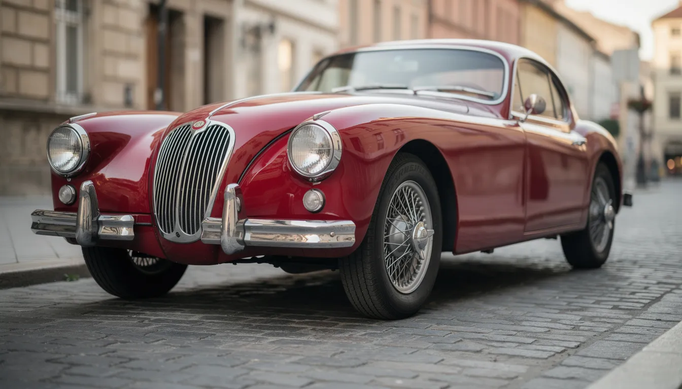 Ein klassischer Oldtimer-Sportwagen in gepflegtem Zustand steht auf einem Parkplatz, umgeben von grünem Gras und Bäumen. Diese beeindruckende Fahrzeug zeigt die Expertise von Auto Experts Tassone, einem Kfz Gutachter in Düsseldorf, der für die Erstellung eines Wertgutachtens zuständig sein könnte.