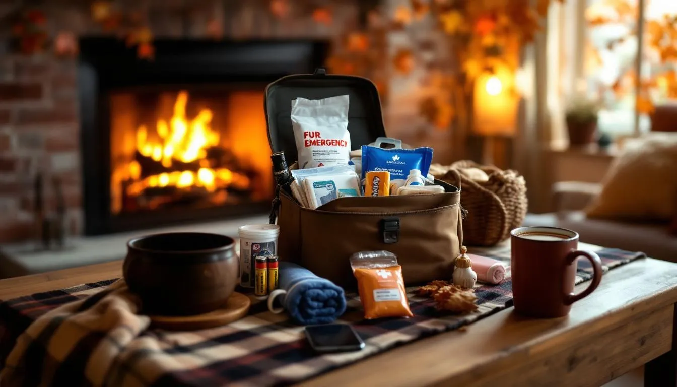 An emergency kit prepared for power outages during winter storms.
