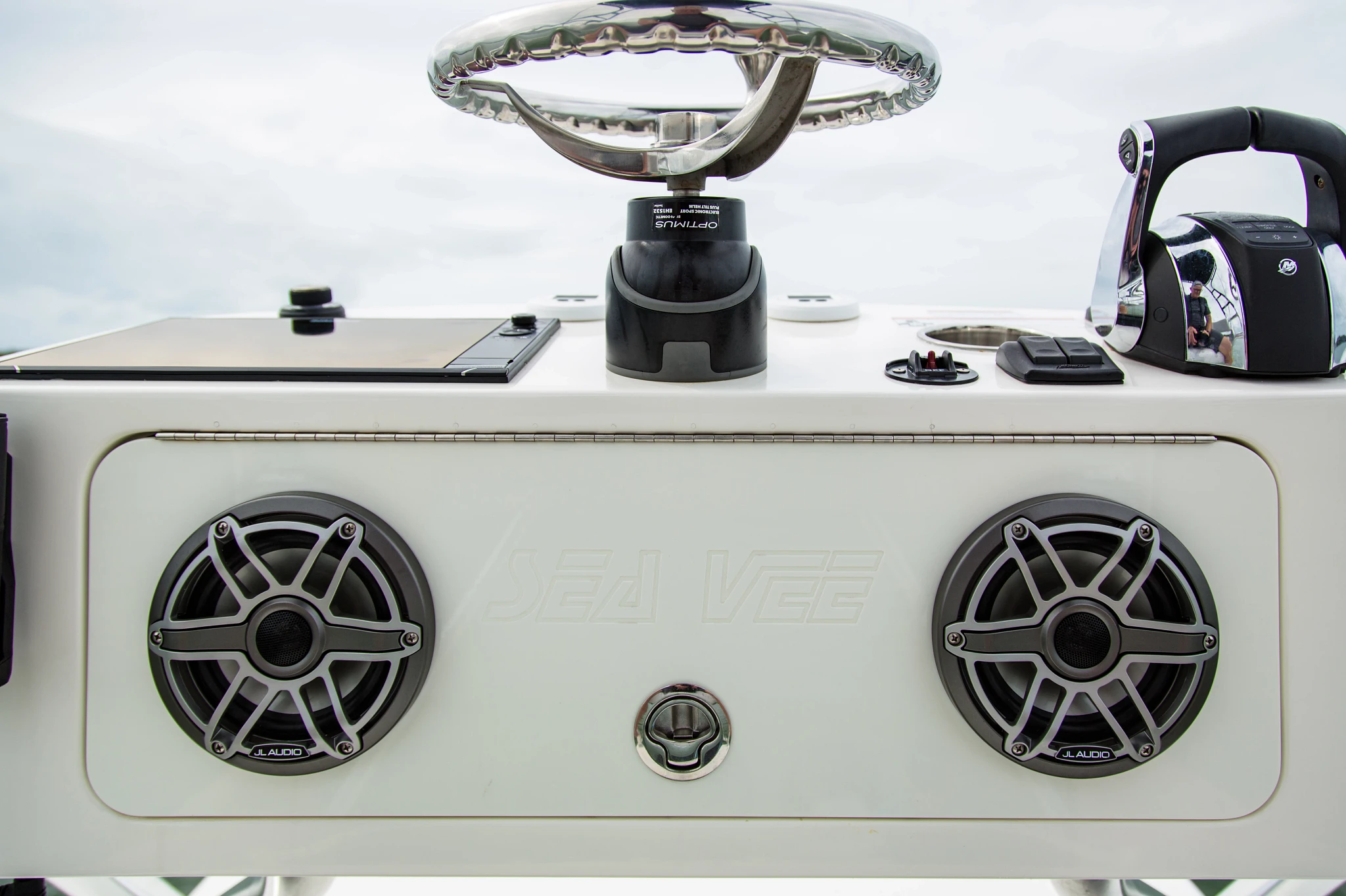marine audio speakers added to a boat with grilles.