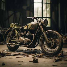 Old motorcycle that's been in a motorcycle accident