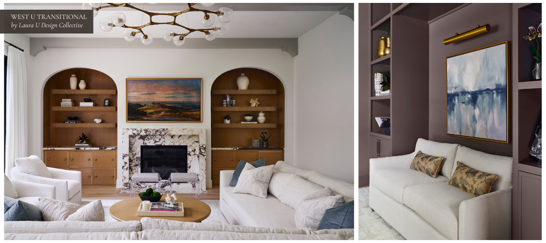 A bright living space with a neutral sectional and light wood finishes.