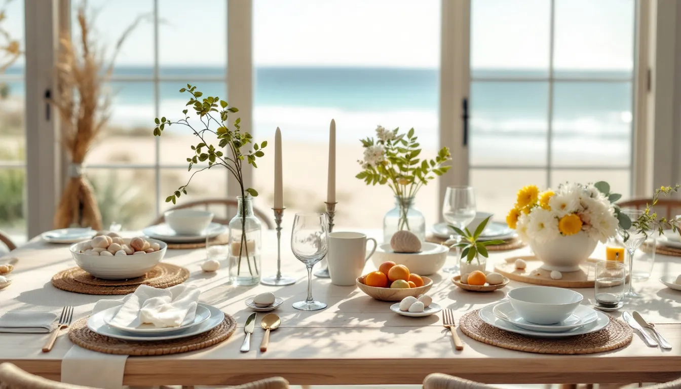 A beautifully arranged coastal table setting showcasing various color palettes for every season.