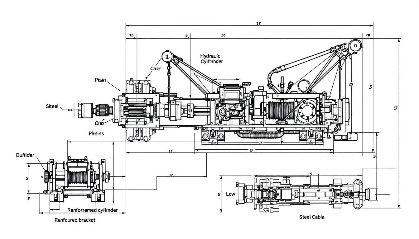 Key features of hydraulic winches displayed on a tow truck.