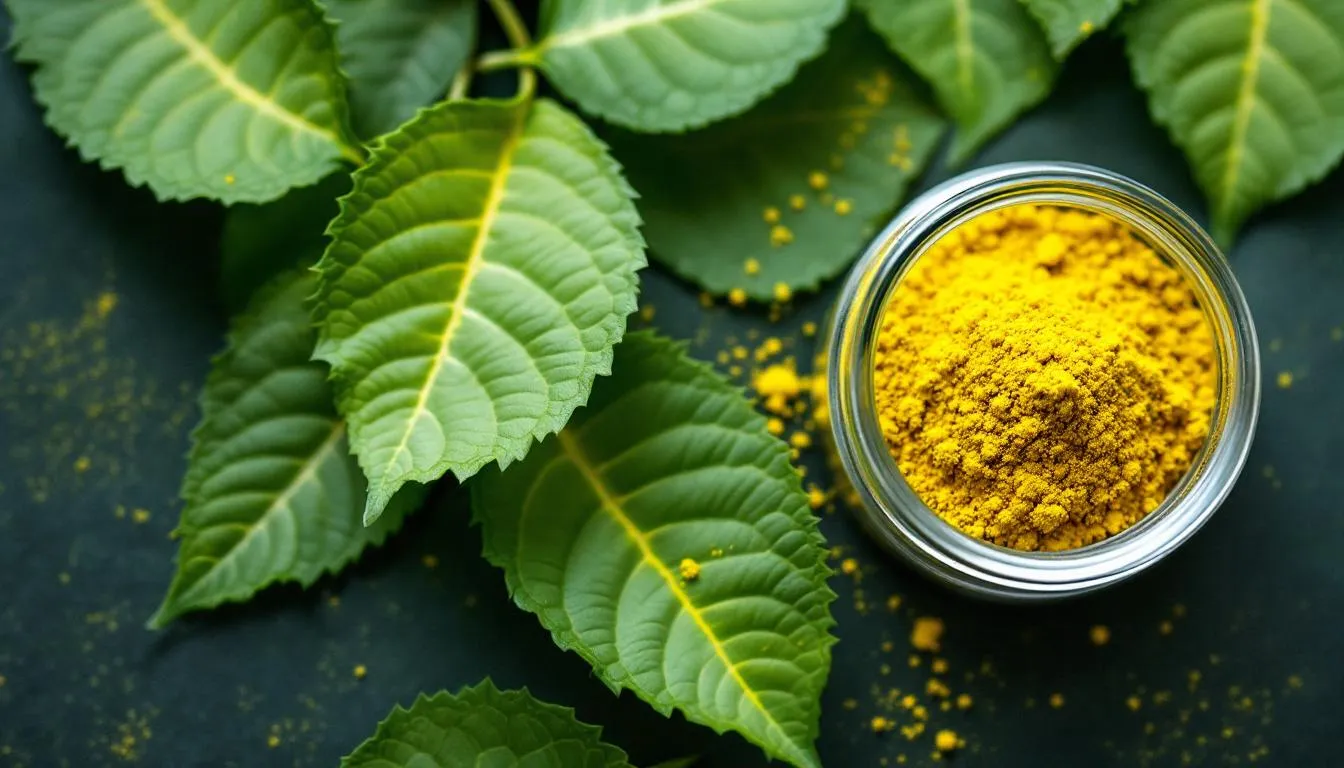 Yellow Kratom Explained: Unlocking the Mysteries of Yellow Vein Kratom Effects and Benefits 1 An image illustrating yellow vein kratom leaves and powder, showcasing their unique characteristics.