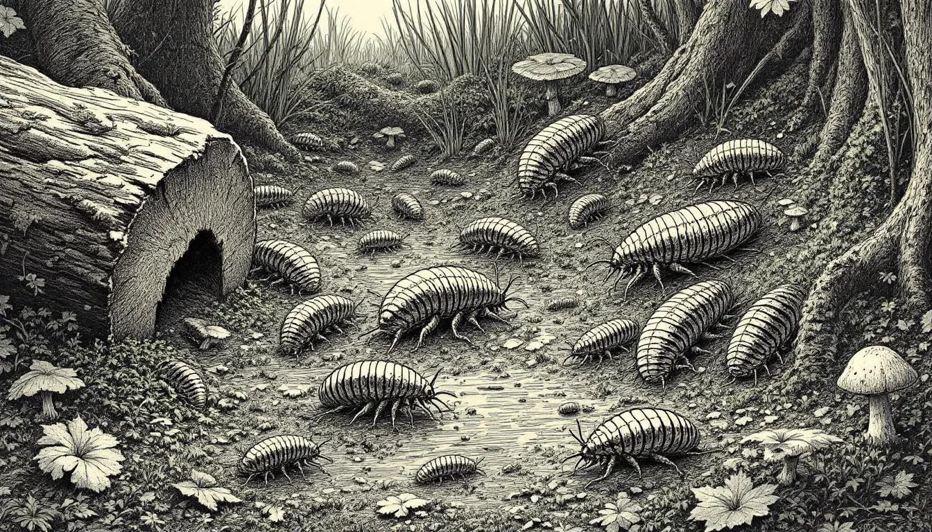 Woodlice interacting in an ecosystem, demonstrating their role in nature.
