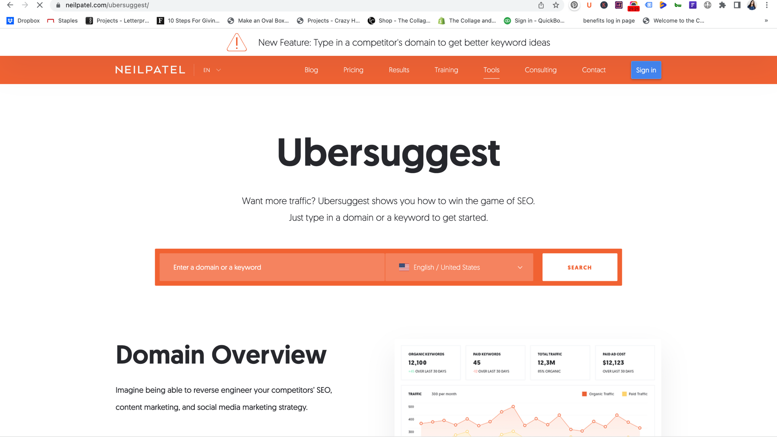 UberSuggest provides you with a rank tracker and competitor research, and some features are completely free.