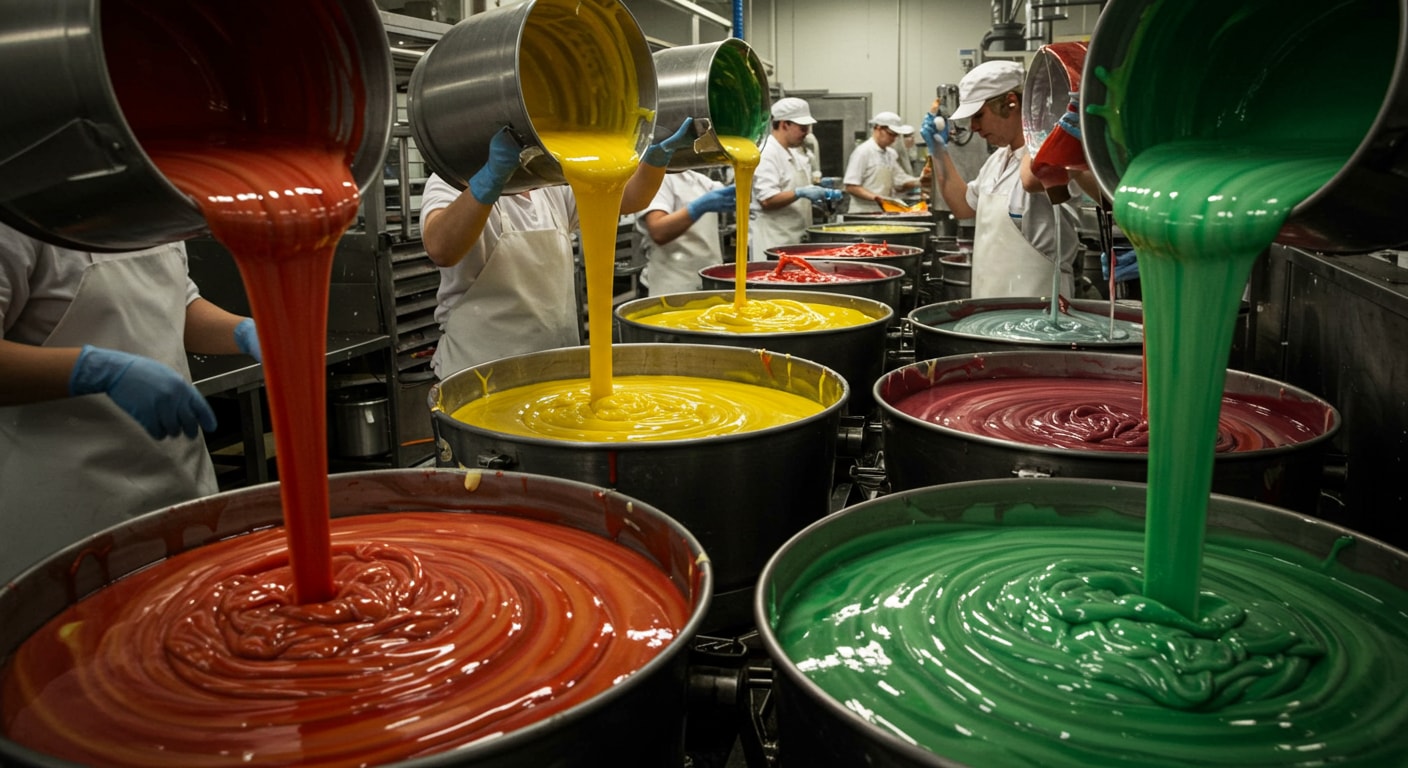 An image of a factory where Swedish gummies are being prepared