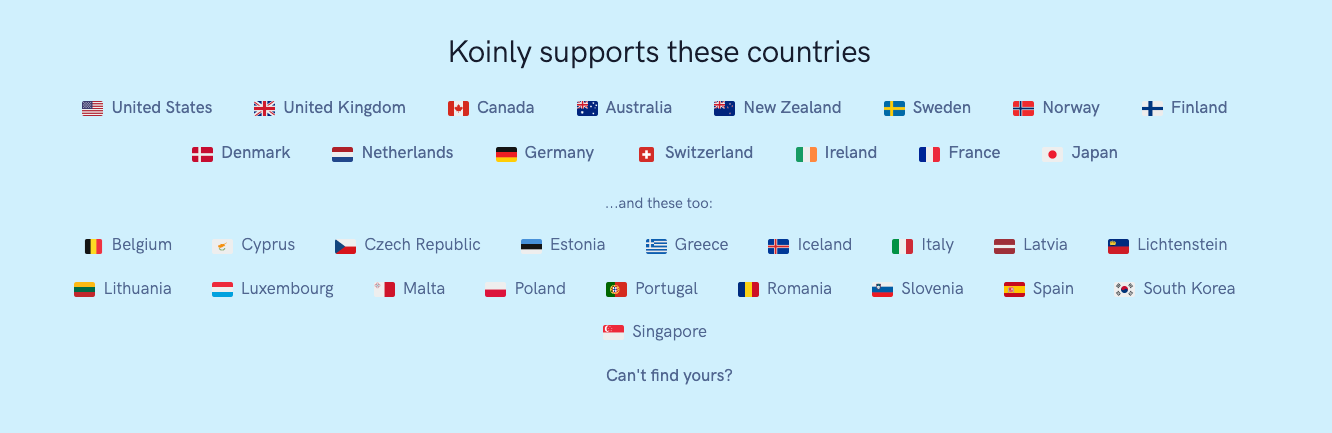 Koinly supports various countries.