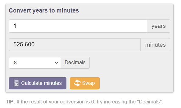 Check Your Math: Convert years to minutes