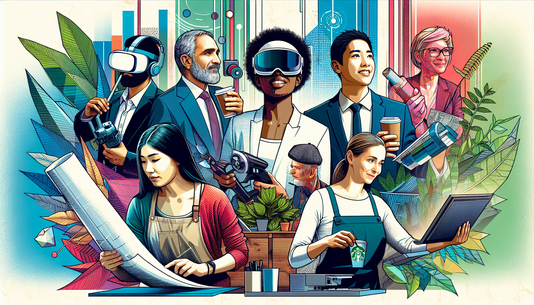 Illustration of employees from various industries