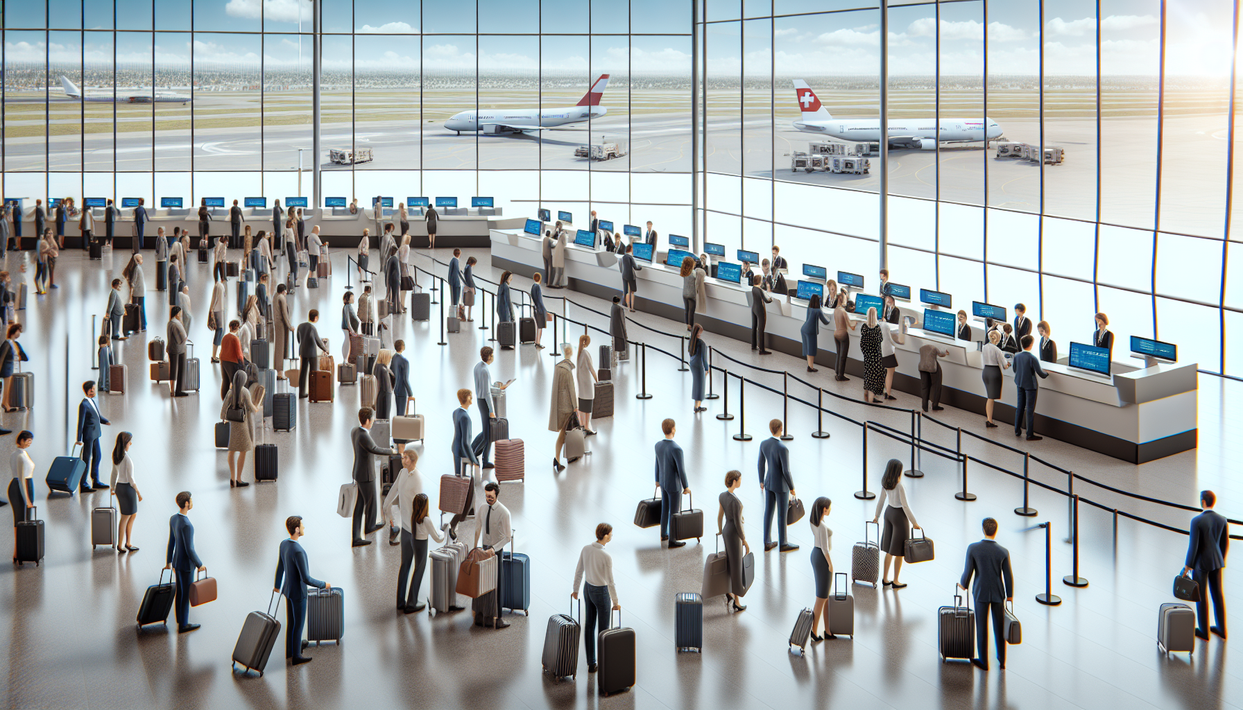 Swiss International Air Lines' check-in area at JFK Airport