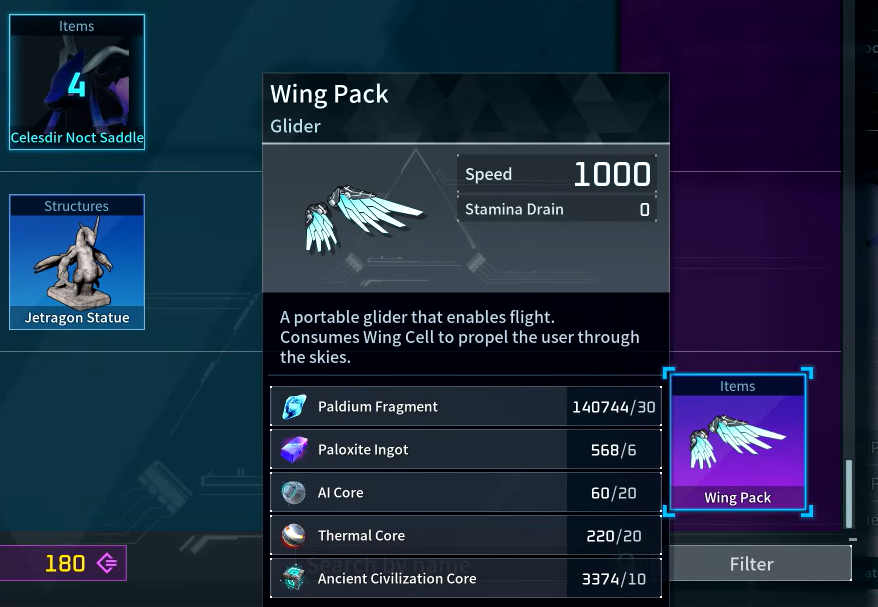Wing Packs in Palworld 1.0