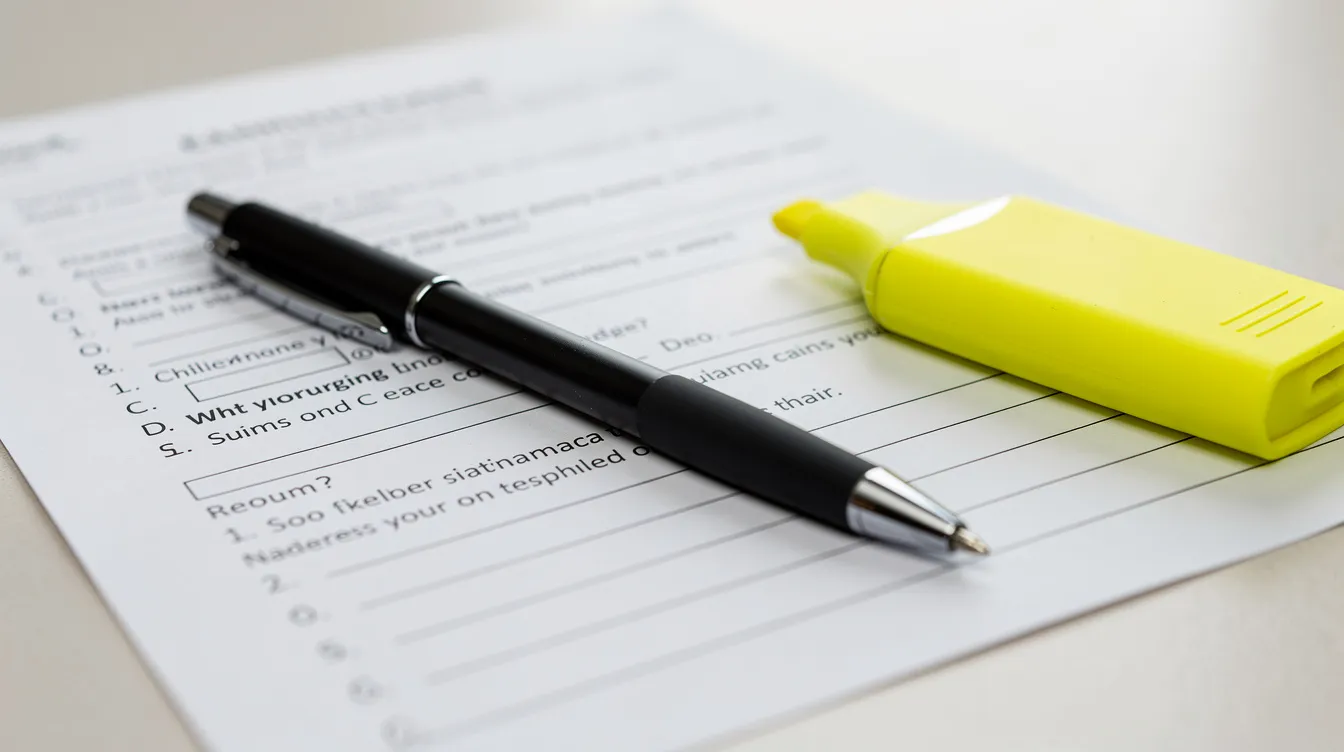 Une image montre un stylo noir posé sur une feuille d'examen, à côté d'un surligneur jaune. Cet agencement évoque l'ambiance d'une épreuve, comme celle du diplôme national du brevet, où les élèves doivent répondre à des questions en français et dans d'autres disciplines.