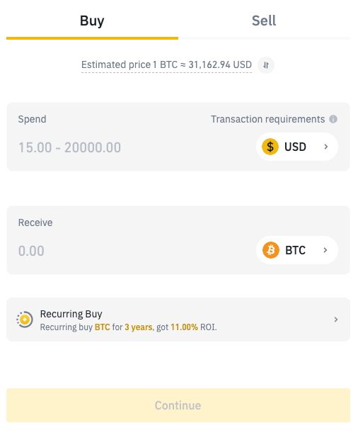 Binance "Buy Crypto" Process