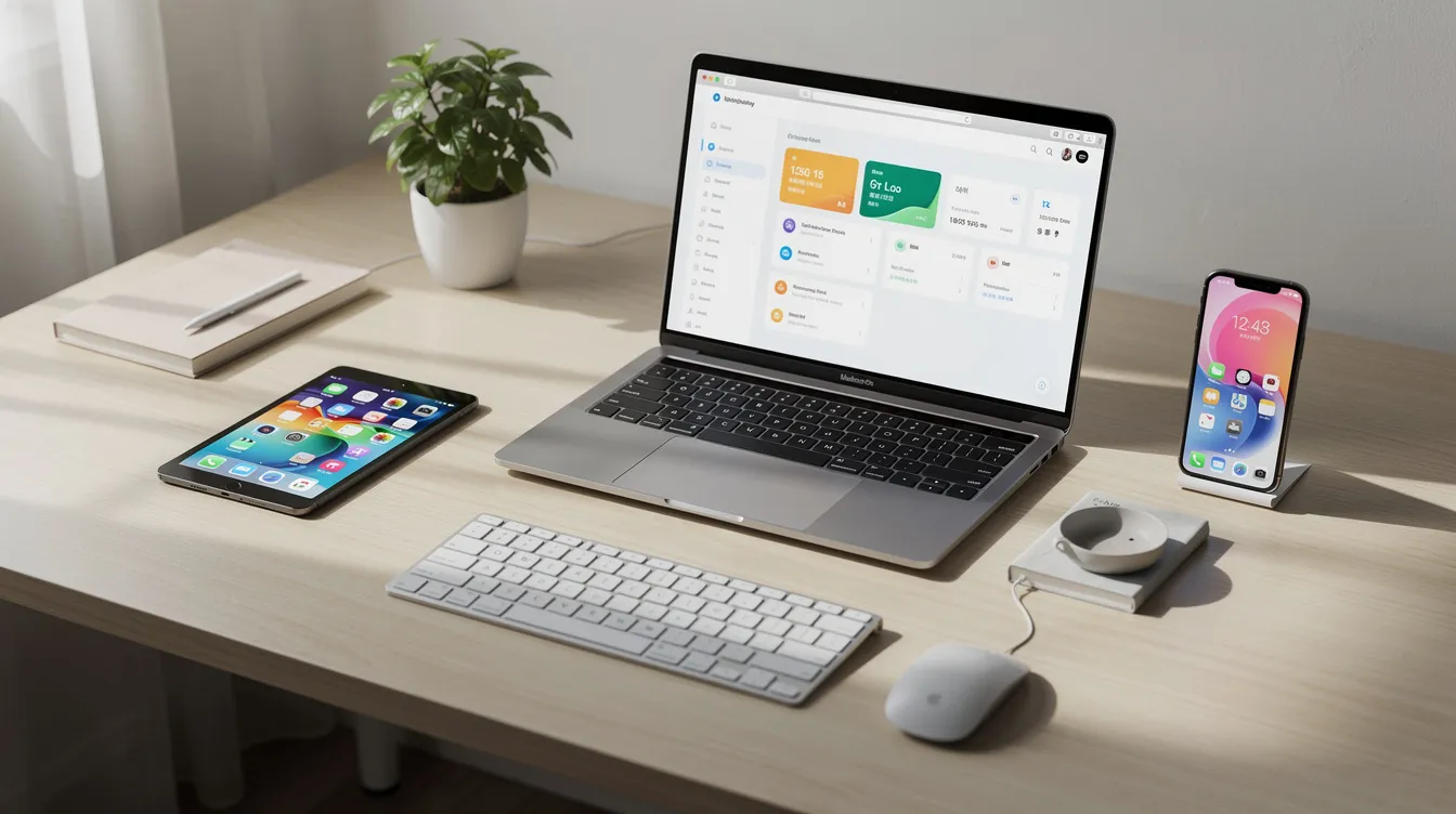 The image shows a neatly arranged desk with a laptop, tablet, and smartphone, all of which are ideal for using online PDF editors to edit PDF documents, convert PDFs, and manage files efficiently. The devices highlight the convenience of accessing PDF editing tools from anywhere.