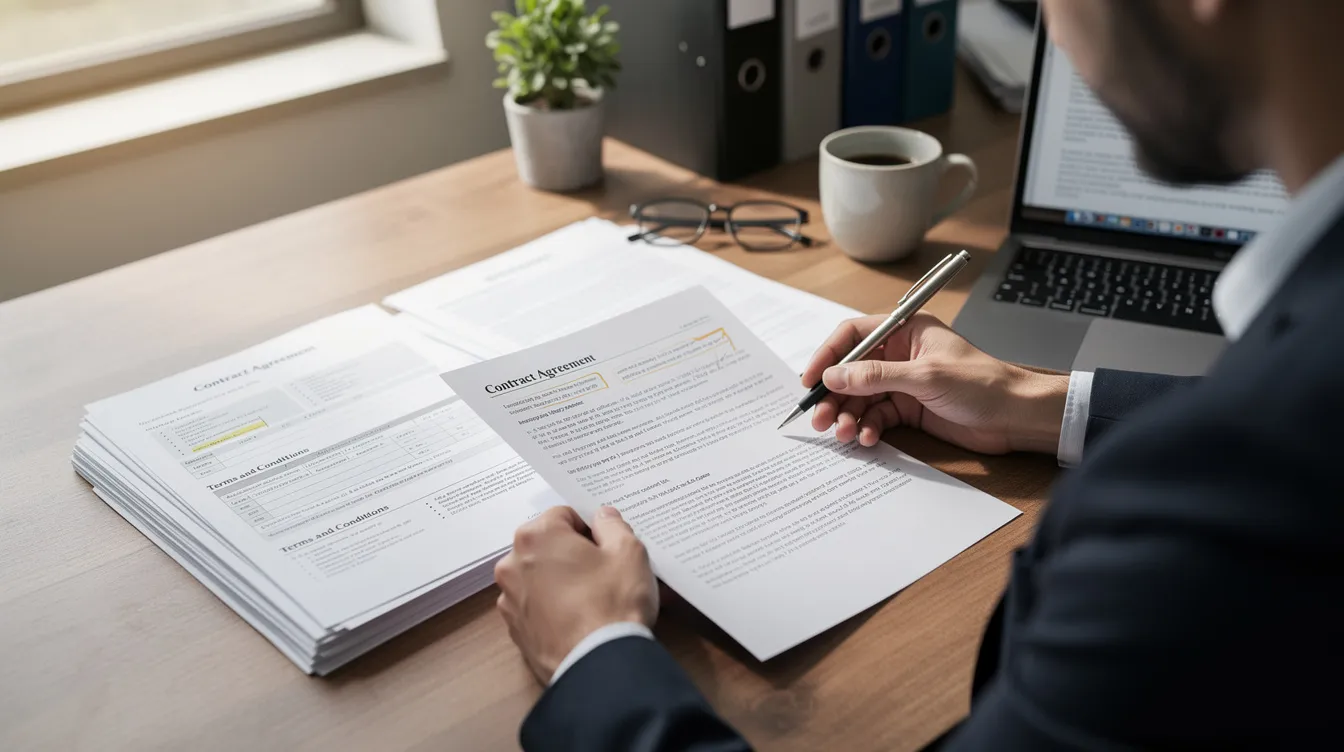 A person is seated at a wooden desk, meticulously reviewing legal documents related to the expungement process, which may involve their criminal record. The scene reflects the seriousness of navigating the legal process in Tennessee, possibly with the aim of having a felony conviction or misdemeanor convictions expunged.