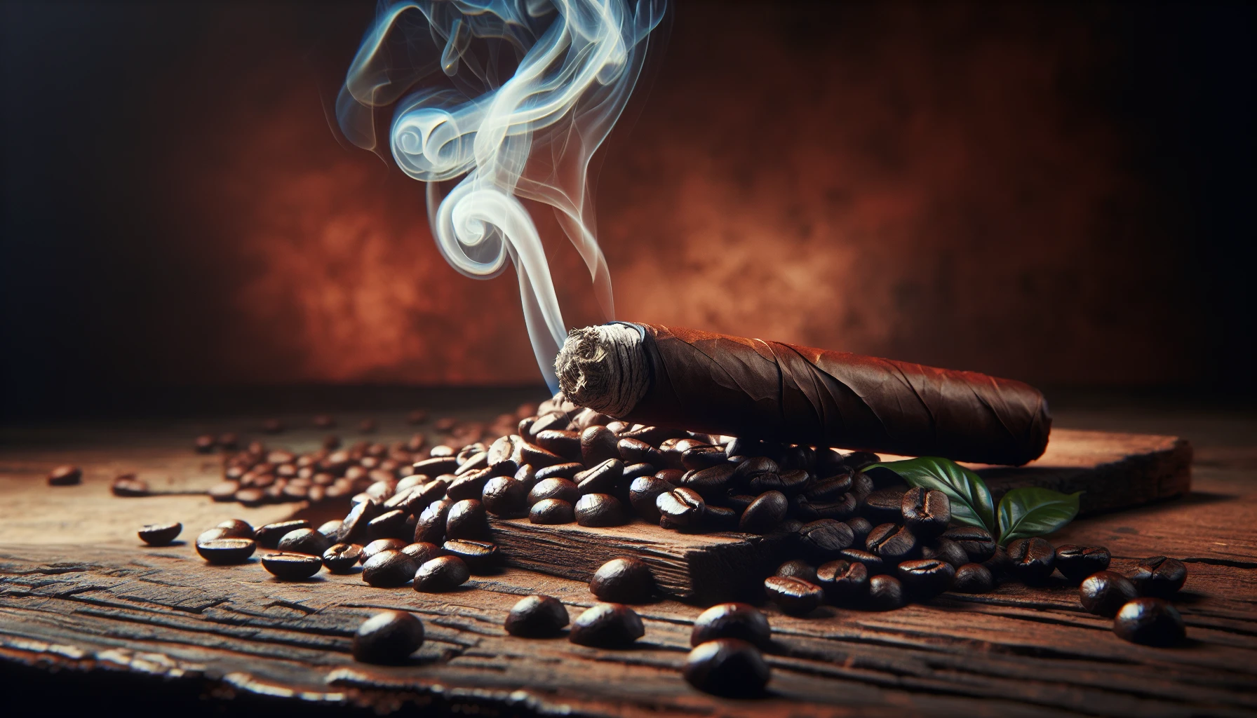 Aromatic coffee beans and a lit cigar, representing the flavor profile of the New World Gobernador Toro