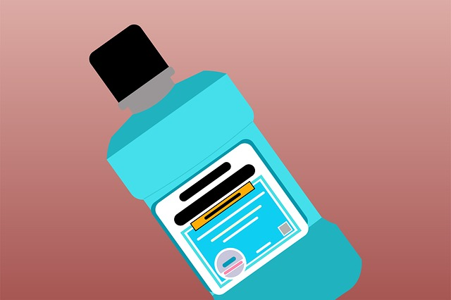 A cartoon rendering of a bottle of mouth wash to detox the throat.