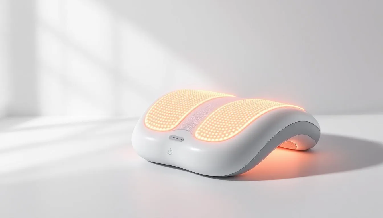 A knee massager providing soothing warmth during use.