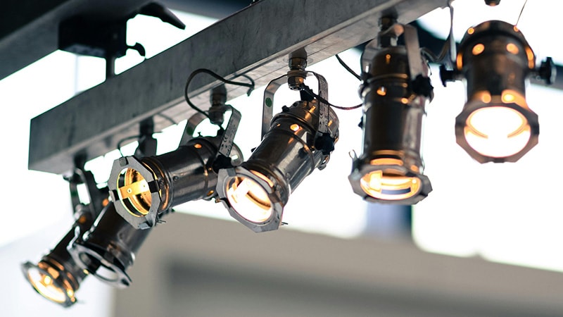 Spot Lights Mounted to a Metal Bar for a Concert Stage