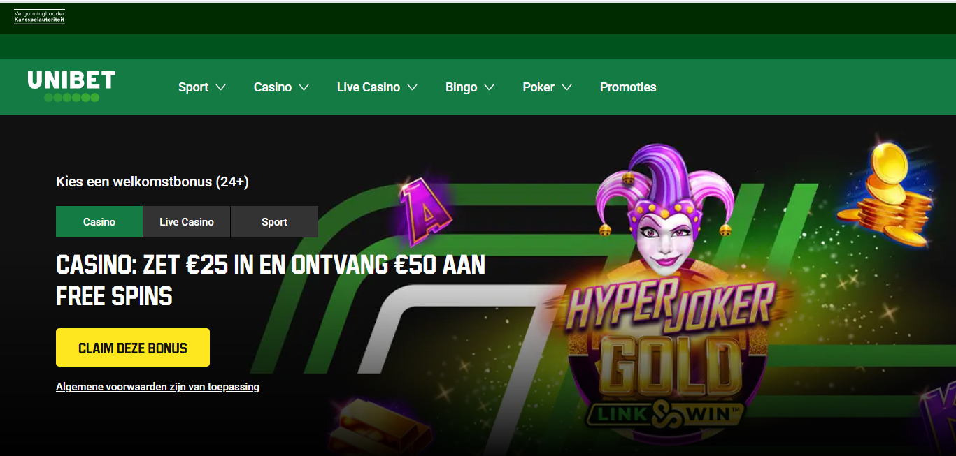 Unibet homepagina
