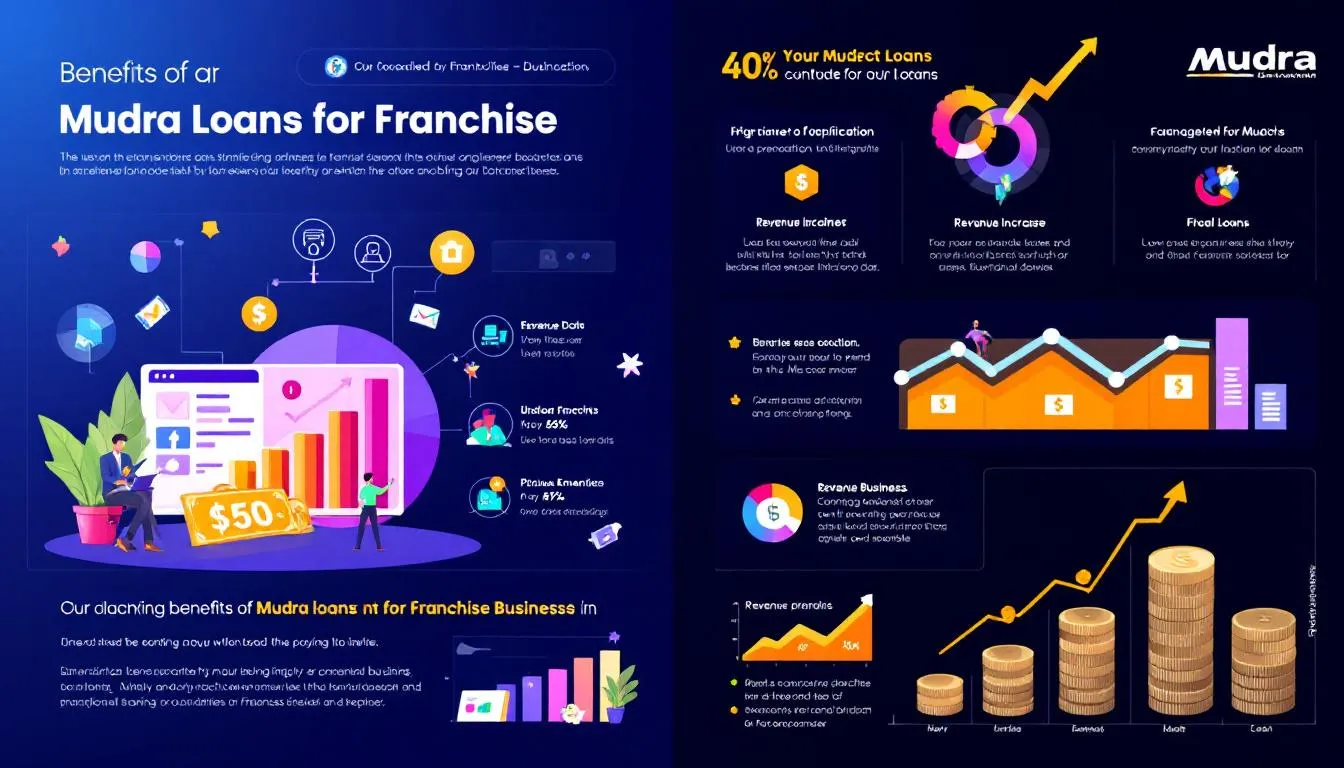 Benefits of Mudra Loans for franchise businesses, featuring happy small business owners.