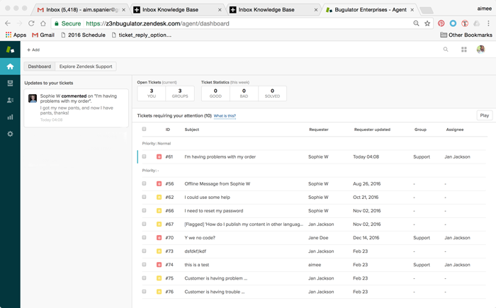 A screenshot of Zendesk, an example of a Zendesk integration.