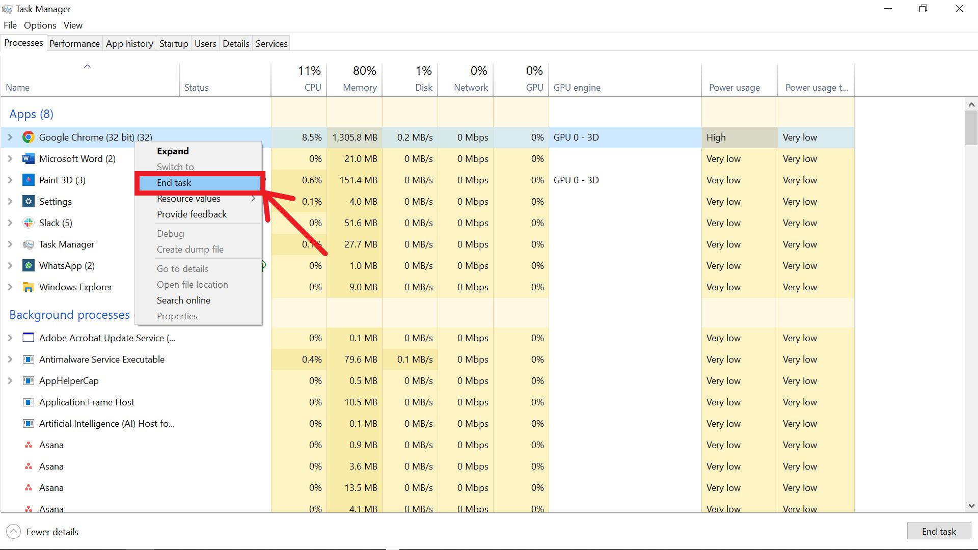 Screenshot of task manager on a Windows computer