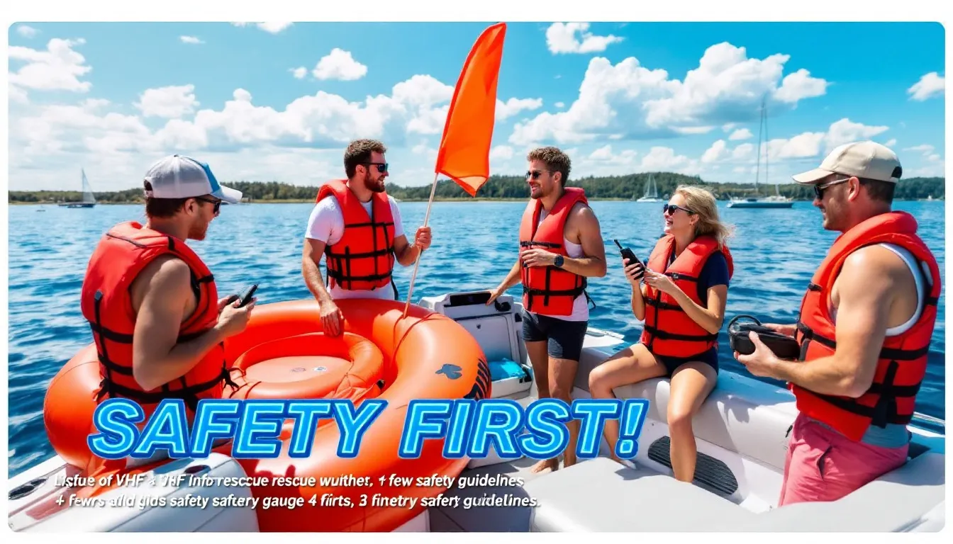 A group of boaters practicing safety measures on the water.