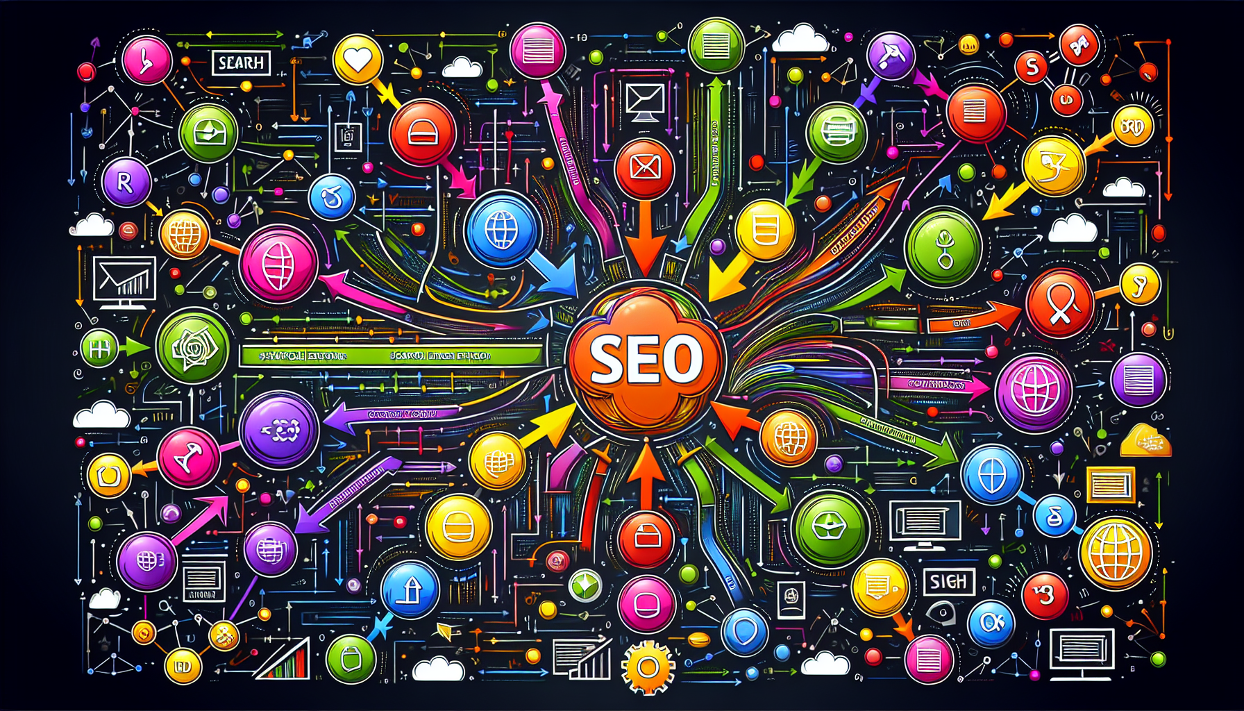 Illustration of SEO fundamentals and search engines.