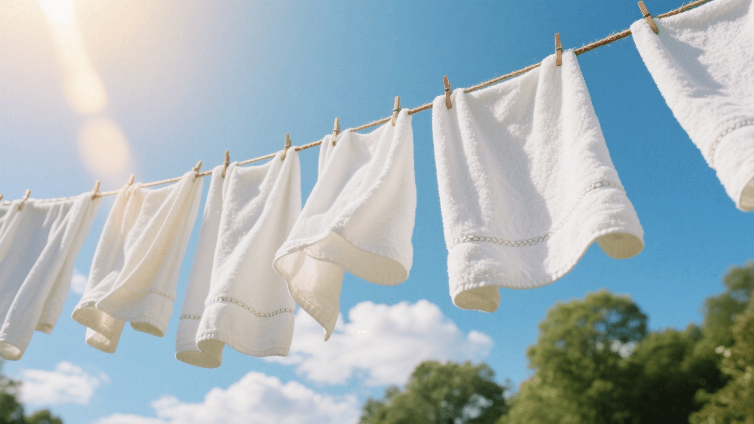 A white towel is drying in the sun.