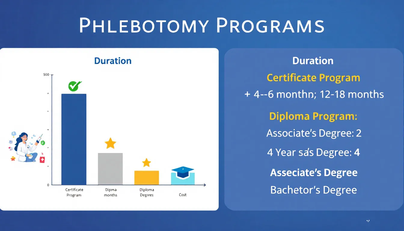 A chart displaying the duration and cost of phlebotomy programs.